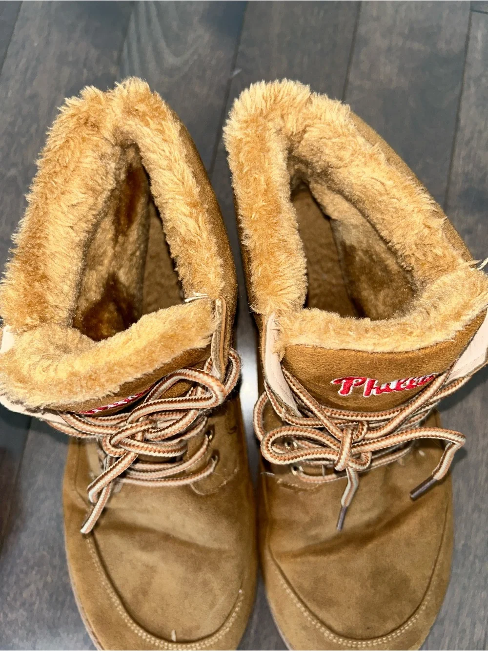 FOCO Philadelphia Phillies Men's Brown Faux Fur Lined Lace-Up Ankle Boots US 10